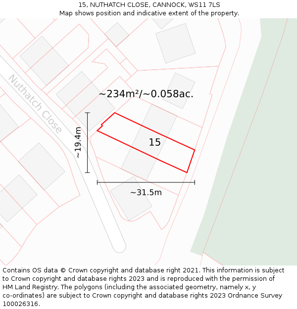 15, NUTHATCH CLOSE, CANNOCK, WS11 7LS: Plot and title map