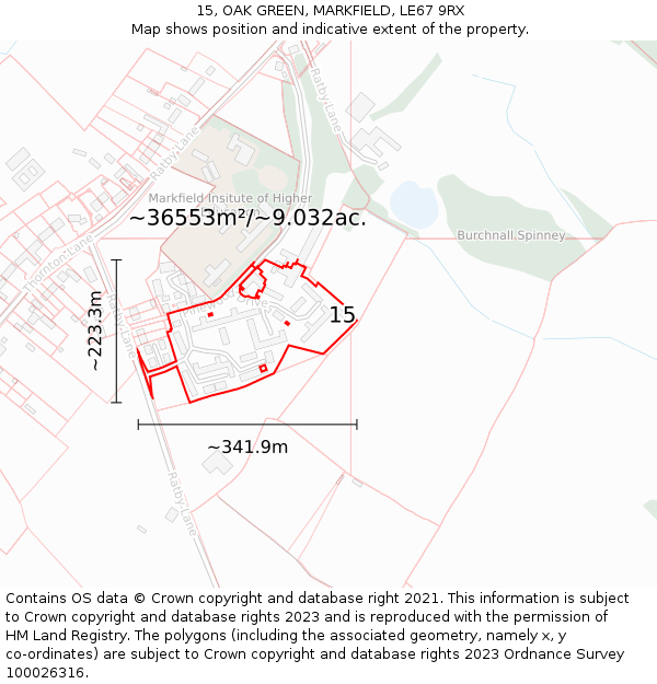 15, OAK GREEN, MARKFIELD, LE67 9RX: Plot and title map