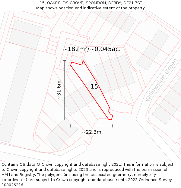 15, OAKFIELDS GROVE, SPONDON, DERBY, DE21 7ST: Plot and title map