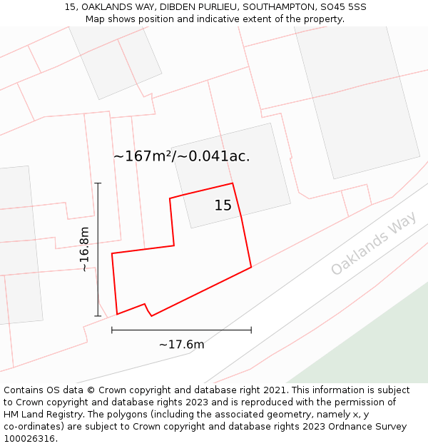 15, OAKLANDS WAY, DIBDEN PURLIEU, SOUTHAMPTON, SO45 5SS: Plot and title map