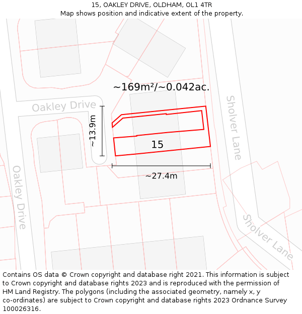 15, OAKLEY DRIVE, OLDHAM, OL1 4TR: Plot and title map