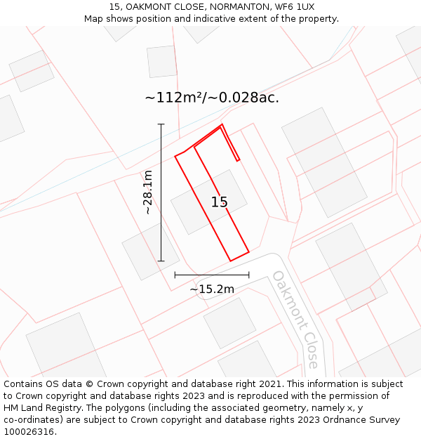 15, OAKMONT CLOSE, NORMANTON, WF6 1UX: Plot and title map