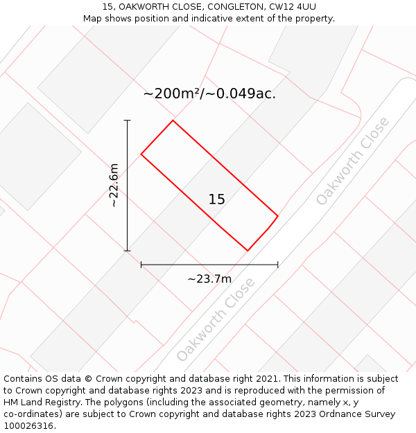 15, OAKWORTH CLOSE, CONGLETON, CW12 4UU: Plot and title map