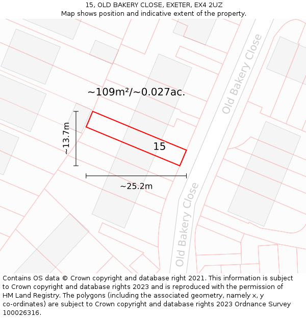 15, OLD BAKERY CLOSE, EXETER, EX4 2UZ: Plot and title map