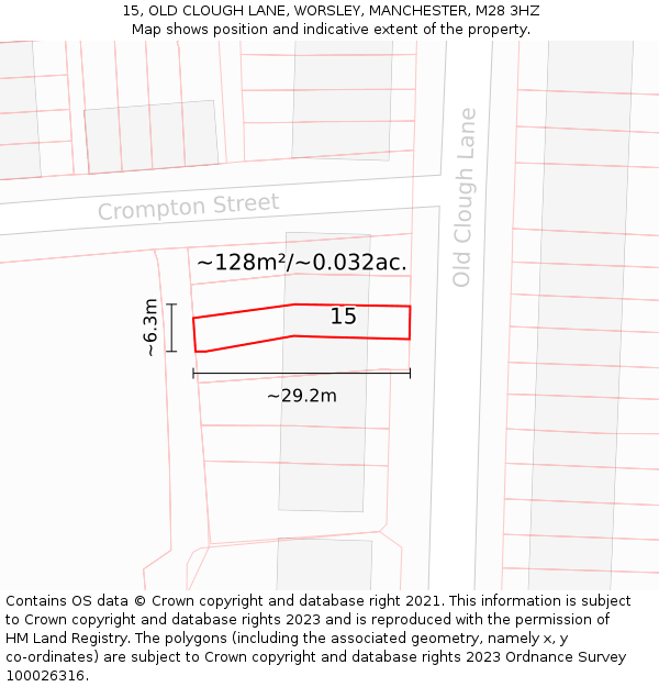 15, OLD CLOUGH LANE, WORSLEY, MANCHESTER, M28 3HZ: Plot and title map