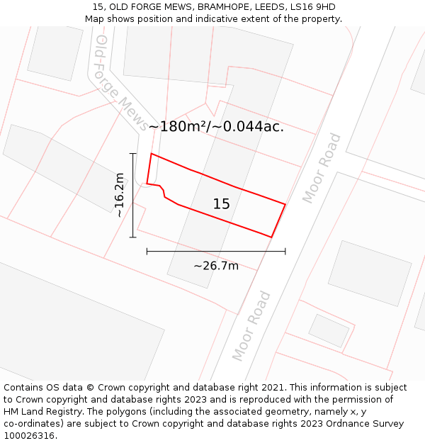 15, OLD FORGE MEWS, BRAMHOPE, LEEDS, LS16 9HD: Plot and title map