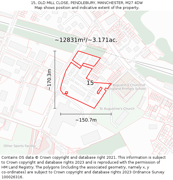 15, OLD MILL CLOSE, PENDLEBURY, MANCHESTER, M27 4DW: Plot and title map