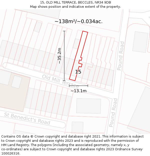 15, OLD MILL TERRACE, BECCLES, NR34 9DB: Plot and title map