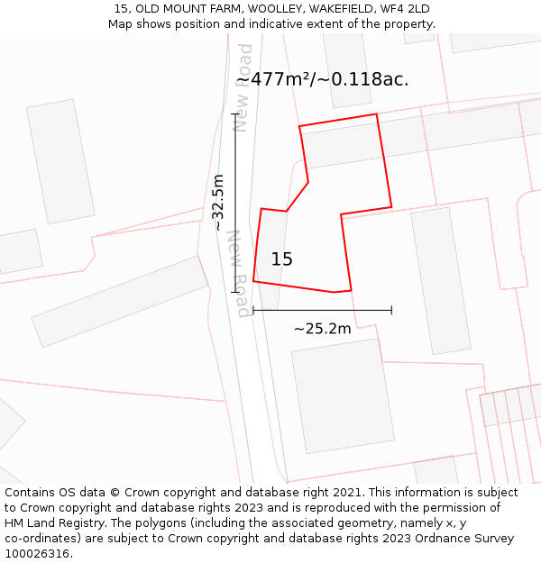 15, OLD MOUNT FARM, WOOLLEY, WAKEFIELD, WF4 2LD: Plot and title map