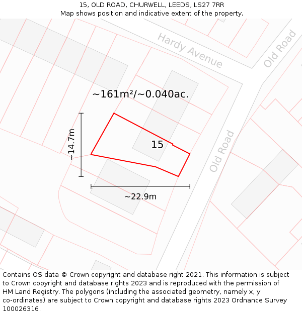15, OLD ROAD, CHURWELL, LEEDS, LS27 7RR: Plot and title map