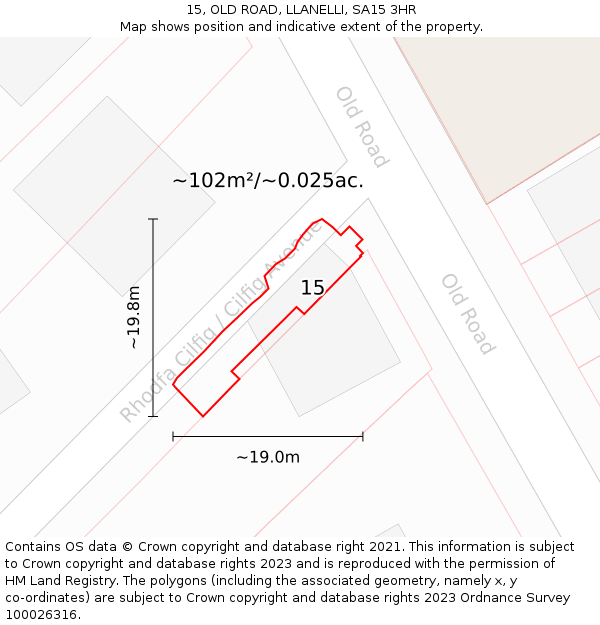 15, OLD ROAD, LLANELLI, SA15 3HR: Plot and title map