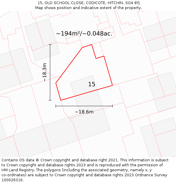 15, OLD SCHOOL CLOSE, CODICOTE, HITCHIN, SG4 8YJ: Plot and title map