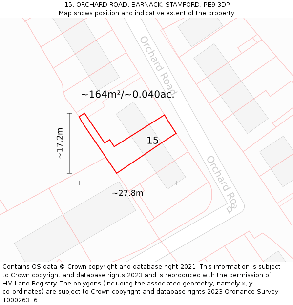 15, ORCHARD ROAD, BARNACK, STAMFORD, PE9 3DP: Plot and title map