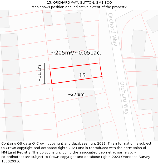 15, ORCHARD WAY, SUTTON, SM1 3QQ: Plot and title map
