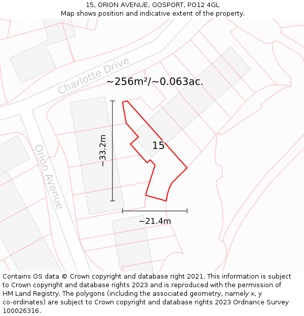 15, ORION AVENUE, GOSPORT, PO12 4GL: Plot and title map