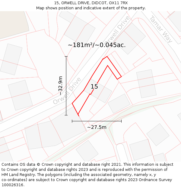 15, ORWELL DRIVE, DIDCOT, OX11 7RX: Plot and title map