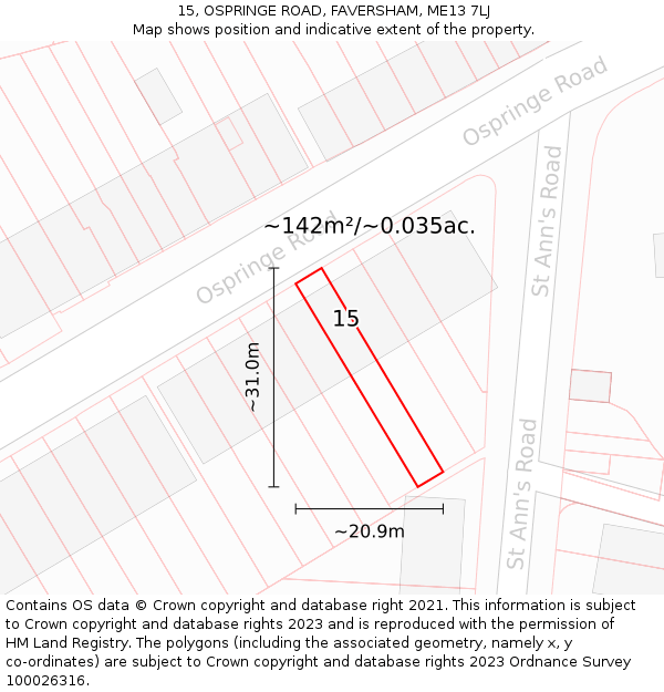 15, OSPRINGE ROAD, FAVERSHAM, ME13 7LJ: Plot and title map