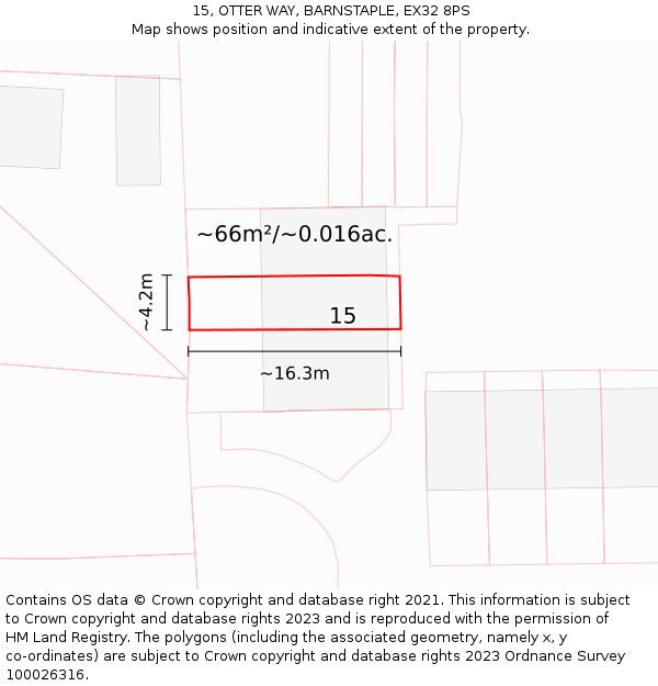 15, OTTER WAY, BARNSTAPLE, EX32 8PS: Plot and title map