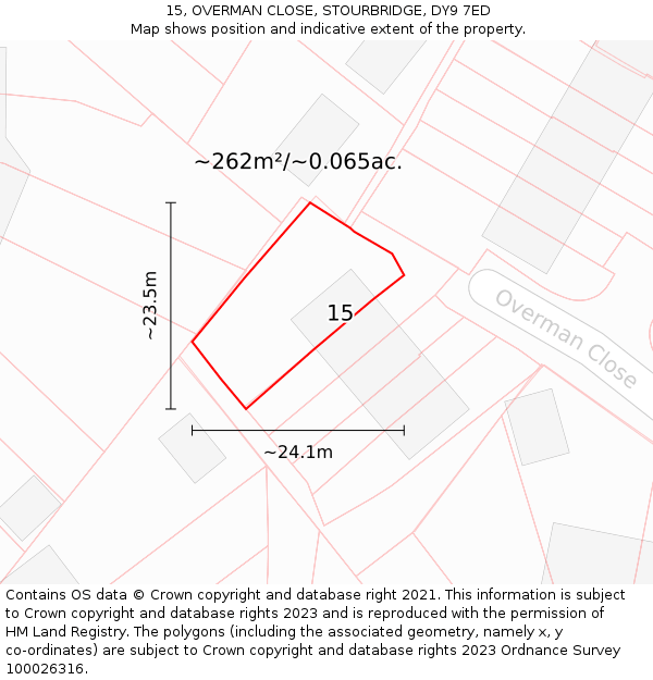 15, OVERMAN CLOSE, STOURBRIDGE, DY9 7ED: Plot and title map
