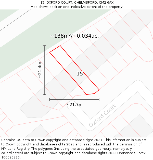 15, OXFORD COURT, CHELMSFORD, CM2 6AX: Plot and title map