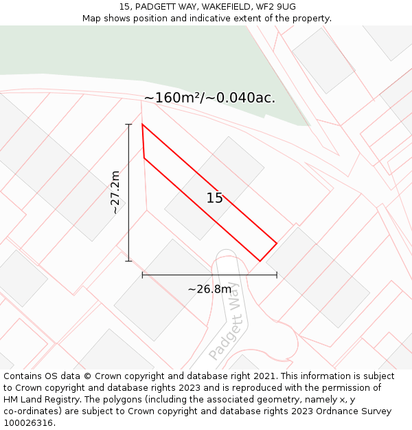 15, PADGETT WAY, WAKEFIELD, WF2 9UG: Plot and title map