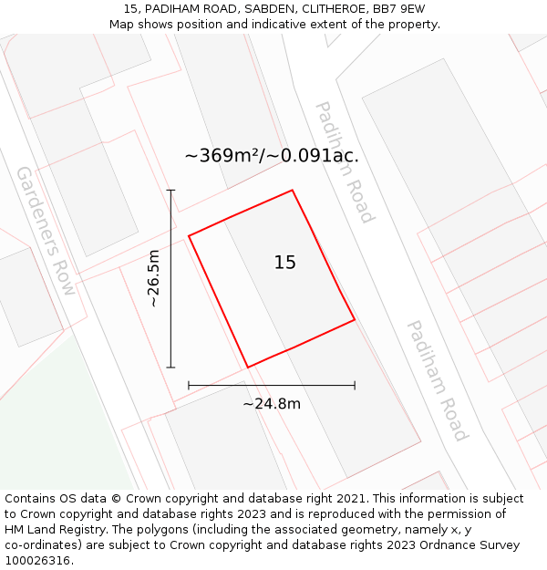 15, PADIHAM ROAD, SABDEN, CLITHEROE, BB7 9EW: Plot and title map