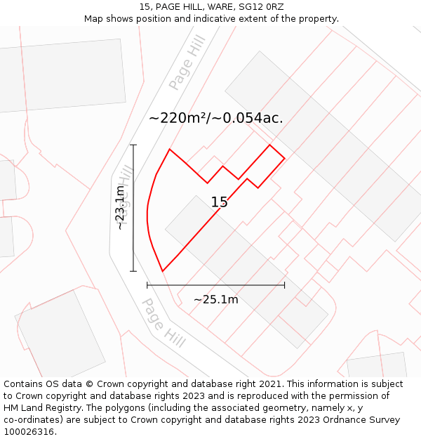 15, PAGE HILL, WARE, SG12 0RZ: Plot and title map
