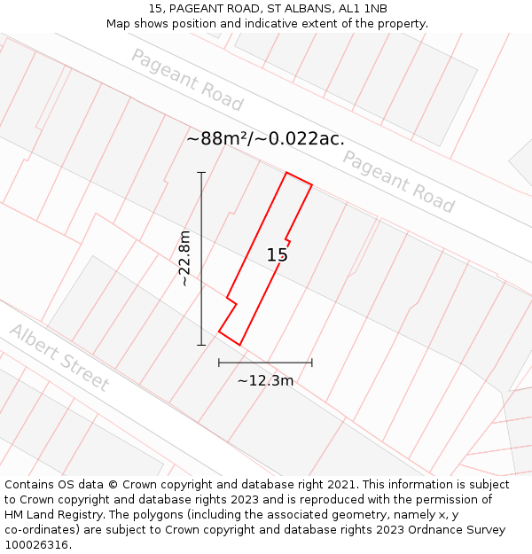15, PAGEANT ROAD, ST ALBANS, AL1 1NB: Plot and title map