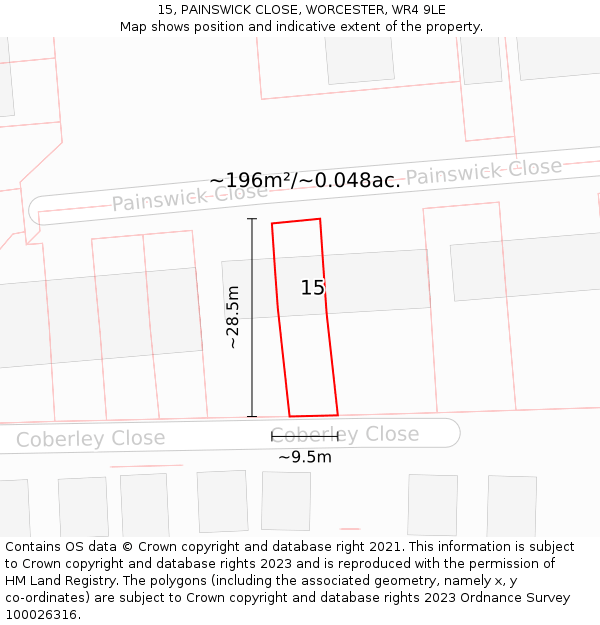 15, PAINSWICK CLOSE, WORCESTER, WR4 9LE: Plot and title map