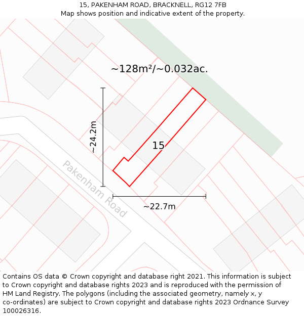 15, PAKENHAM ROAD, BRACKNELL, RG12 7FB: Plot and title map