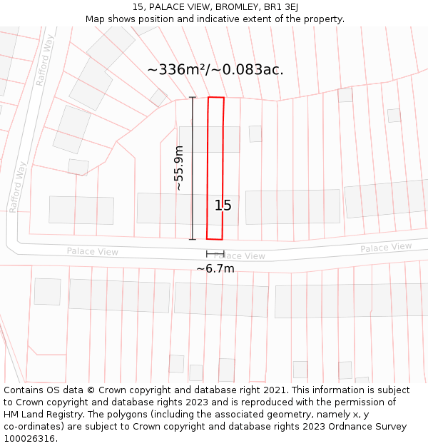 15, PALACE VIEW, BROMLEY, BR1 3EJ: Plot and title map