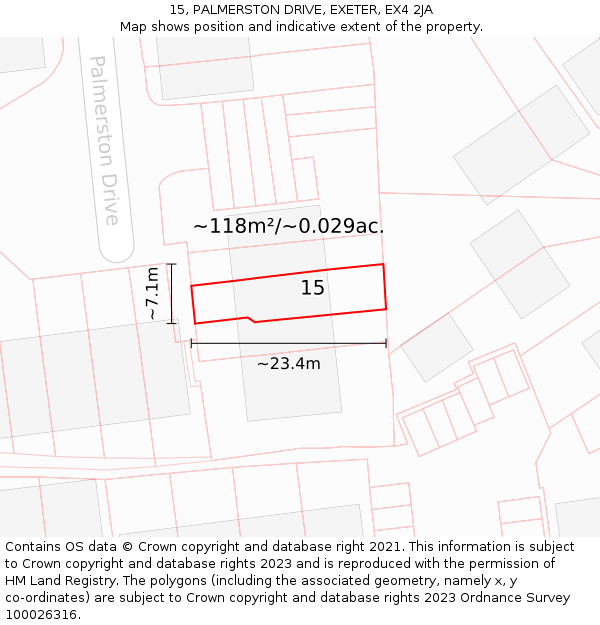 15, PALMERSTON DRIVE, EXETER, EX4 2JA: Plot and title map