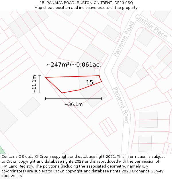 15, PANAMA ROAD, BURTON-ON-TRENT, DE13 0SQ: Plot and title map