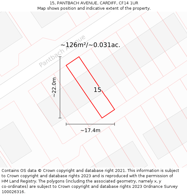 15, PANTBACH AVENUE, CARDIFF, CF14 1UR: Plot and title map