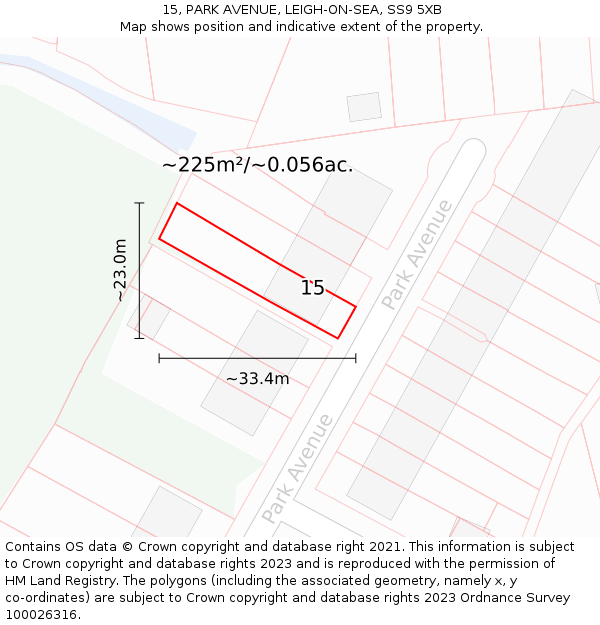 15, PARK AVENUE, LEIGH-ON-SEA, SS9 5XB: Plot and title map