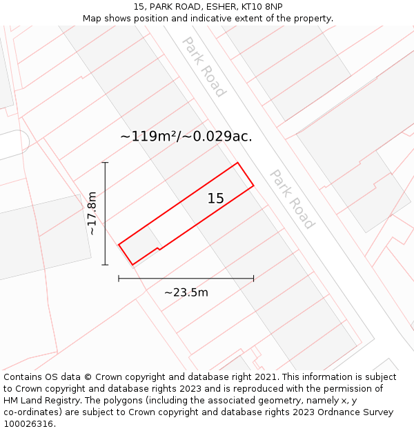 15, PARK ROAD, ESHER, KT10 8NP: Plot and title map