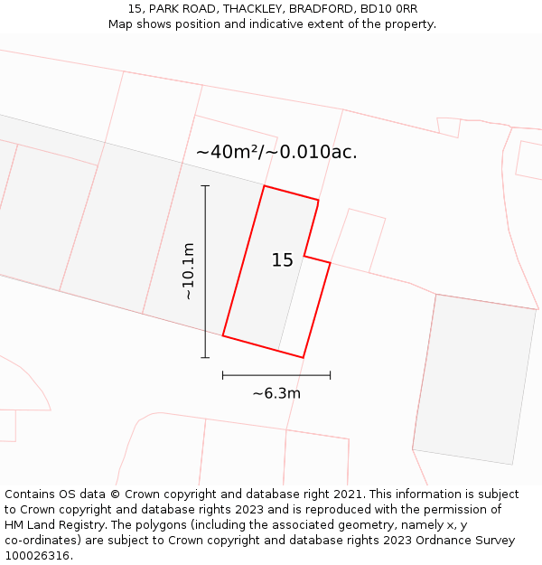 15, PARK ROAD, THACKLEY, BRADFORD, BD10 0RR: Plot and title map