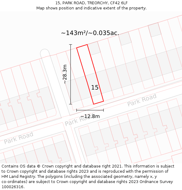 15, PARK ROAD, TREORCHY, CF42 6LF: Plot and title map