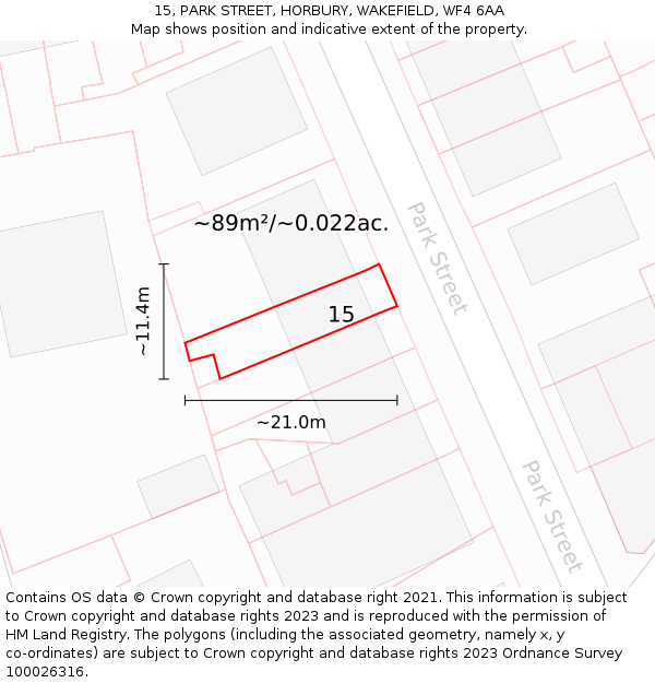 15, PARK STREET, HORBURY, WAKEFIELD, WF4 6AA: Plot and title map