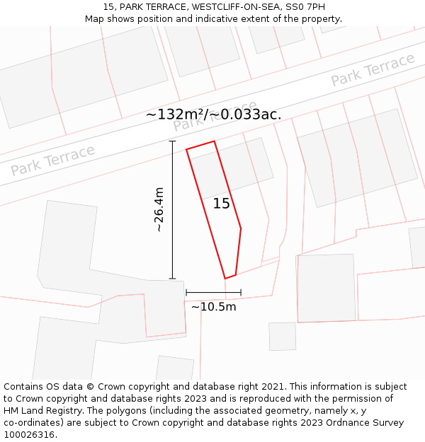 15, PARK TERRACE, WESTCLIFF-ON-SEA, SS0 7PH: Plot and title map