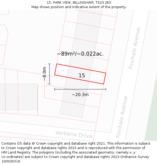 15, PARK VIEW, BILLINGHAM, TS23 2EX: Plot and title map