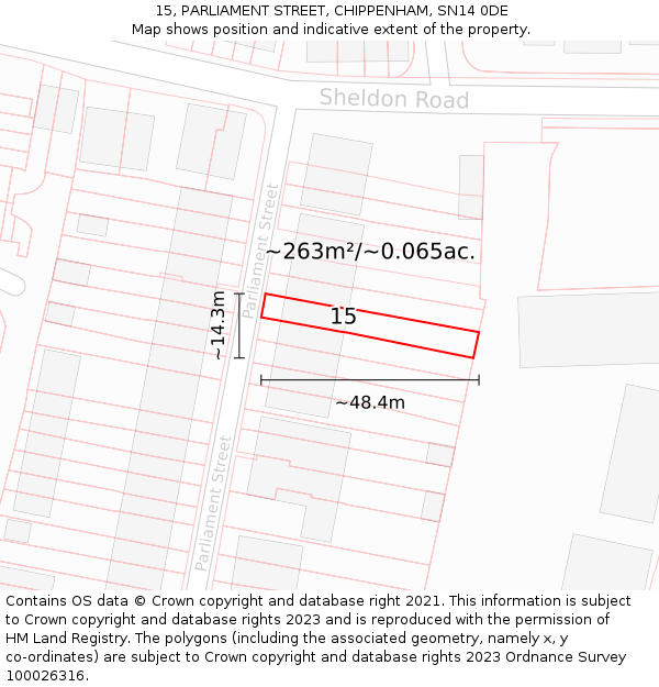 15, PARLIAMENT STREET, CHIPPENHAM, SN14 0DE: Plot and title map
