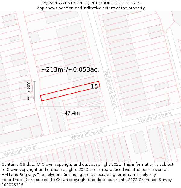 15, PARLIAMENT STREET, PETERBOROUGH, PE1 2LS: Plot and title map