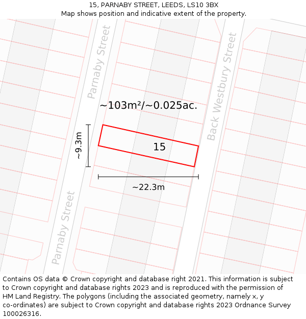 15, PARNABY STREET, LEEDS, LS10 3BX: Plot and title map