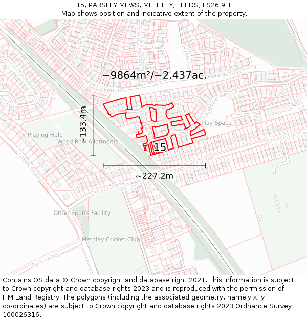 15, PARSLEY MEWS, METHLEY, LEEDS, LS26 9LF: Plot and title map