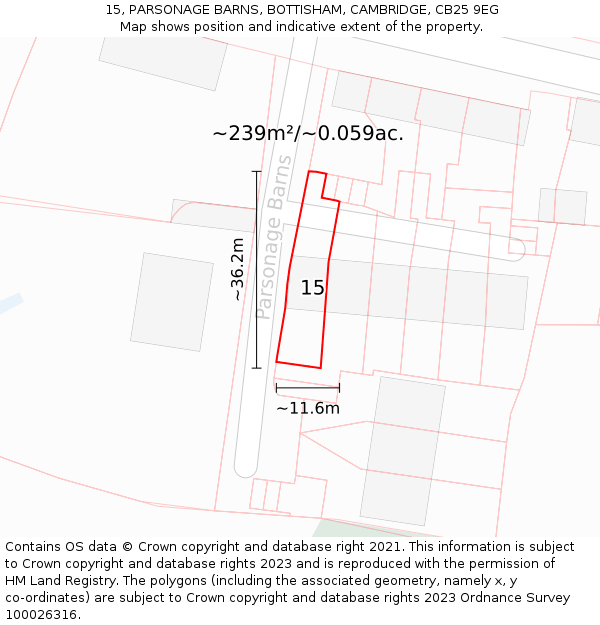 15, PARSONAGE BARNS, BOTTISHAM, CAMBRIDGE, CB25 9EG: Plot and title map