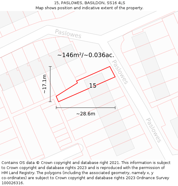 15, PASLOWES, BASILDON, SS16 4LS: Plot and title map