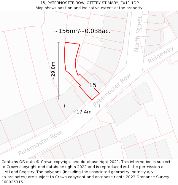 15, PATERNOSTER ROW, OTTERY ST MARY, EX11 1DP: Plot and title map