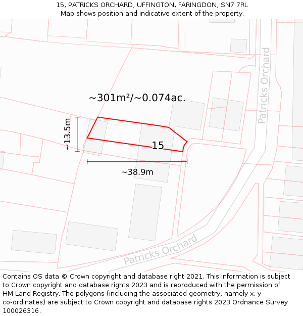 15, PATRICKS ORCHARD, UFFINGTON, FARINGDON, SN7 7RL: Plot and title map