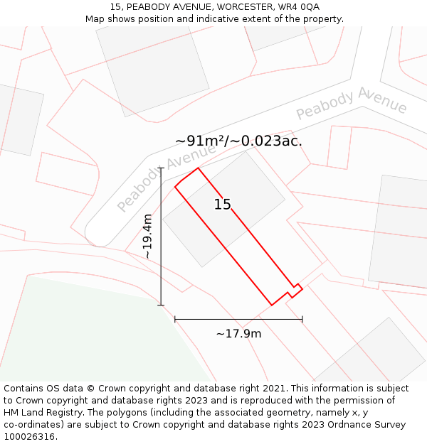 15, PEABODY AVENUE, WORCESTER, WR4 0QA: Plot and title map